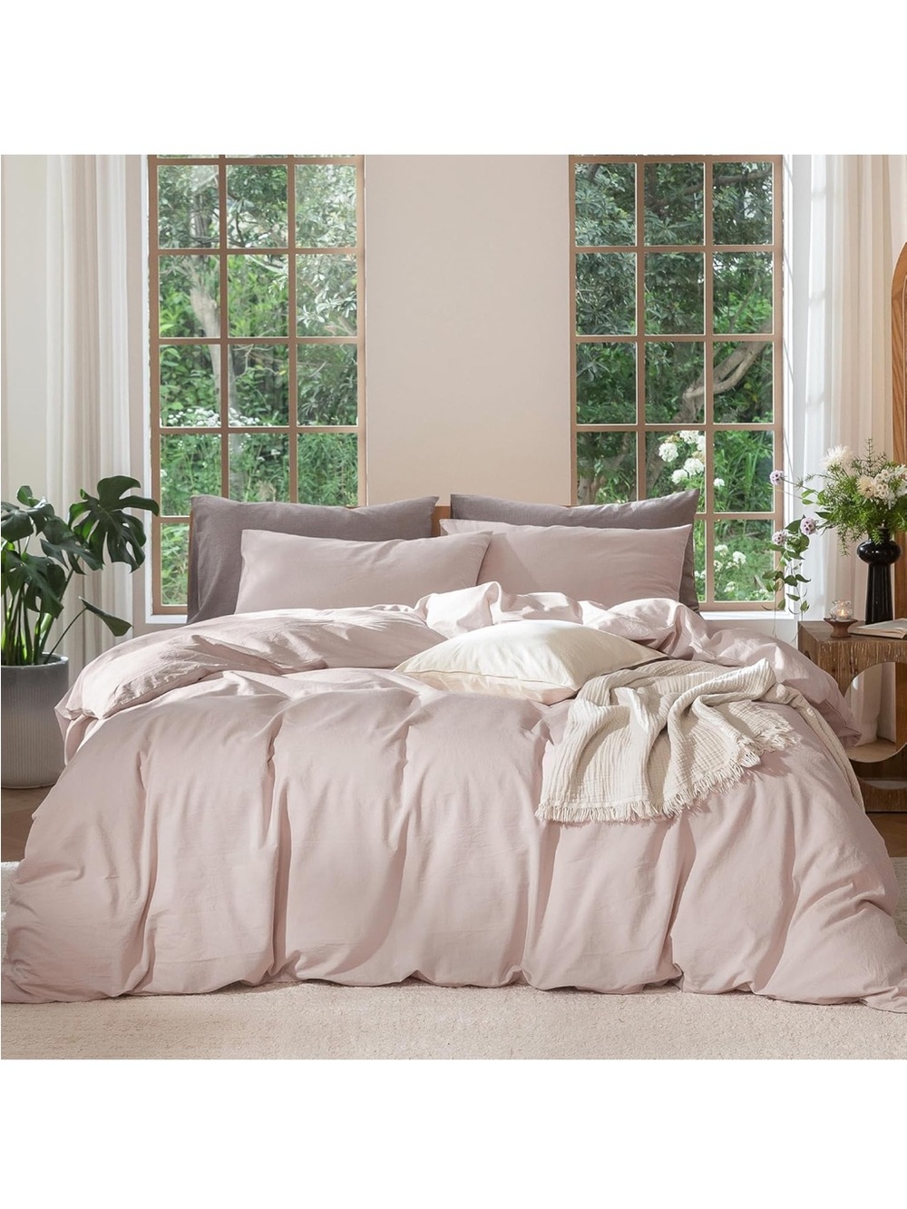 NEW MooMee Bedding Duvet Cover Set 100% Washed Cotton. Linen Like. Greyish Pink